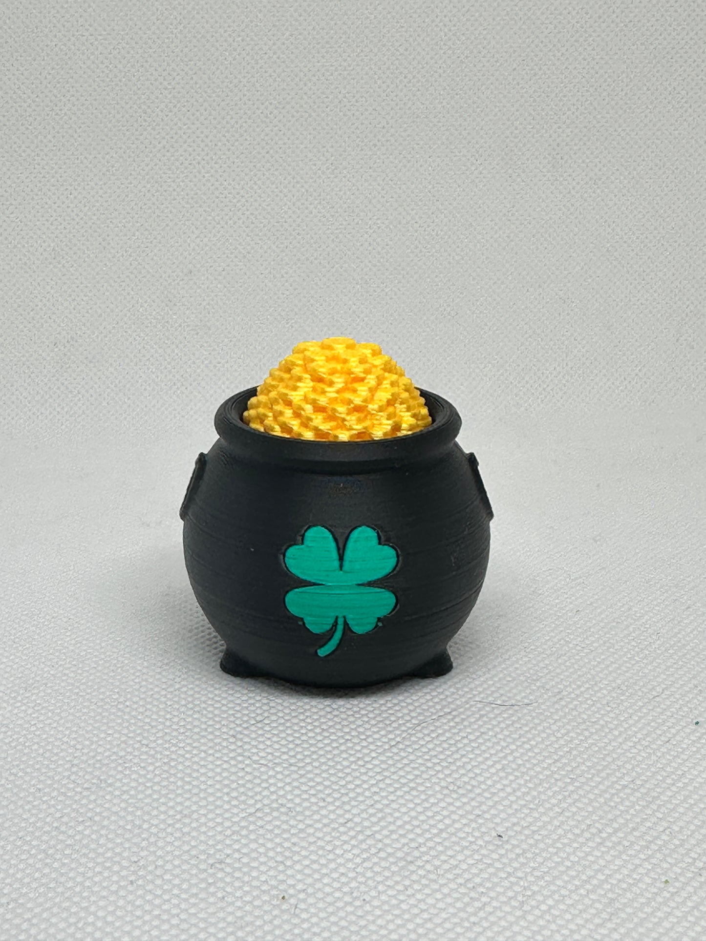 Pot of gold black cauldron with green shamrock